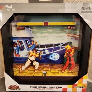 Pixel Frames - Street Fighter II, Boat Scene (NEW) 9" x 9" Framed Shadow Box Art